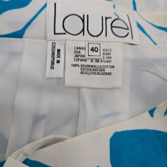 Laurel by ESCADA White Blue Floral Print Short Sleeve Jacket Pencil Skirt 10 NWT - Picture 7 of 11